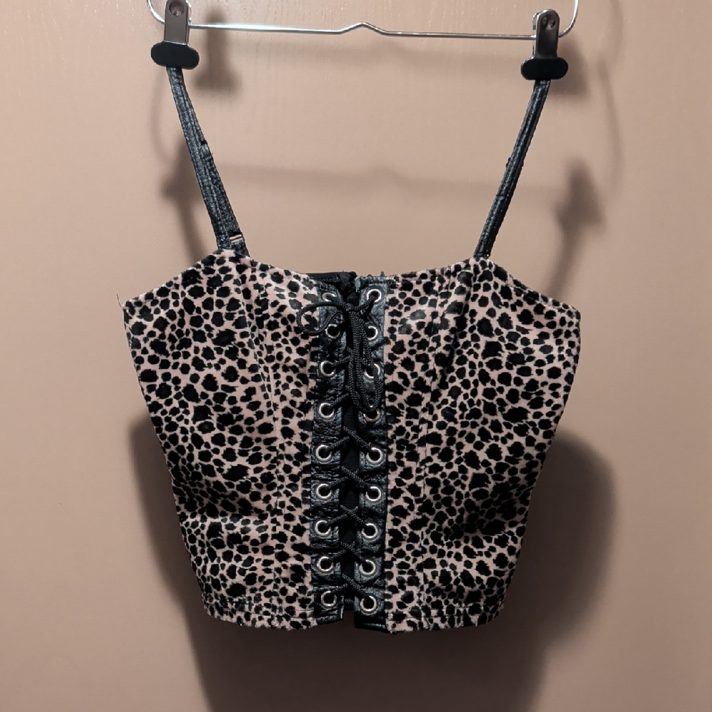 Vintage Y2K Lip Service Faux Leopard Fur Corset Top